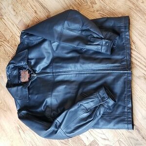 (M) Canada Sportswear Genuine 100% Leather Shell Moto Biker Satin Quilted Lined